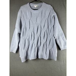 J Jill Chenille Sweater Womens XL P Blue Cable Knit Crew Preppy Pullover Tunic